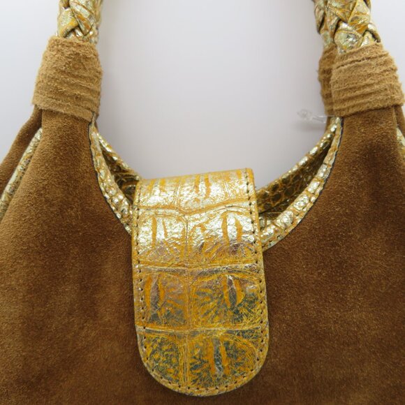 Women Handheld Brown Suede Leather Purse Fatto a Mano by Carlos Falchi Small Bag - Picture 2 of 16